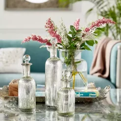 Silver Soda Lime Glass Bottle Vases, Set of 3