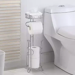 Silver Toilet Paper Storage Stand with Basket