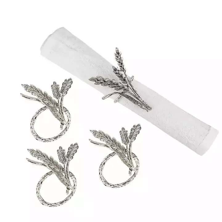 Silver Wheat Fall Napkin Rings, Set of 4