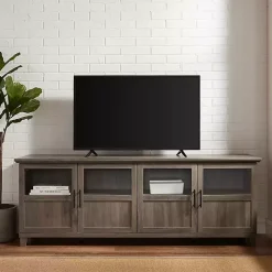 Slate Gray Glass Paneled Door TV Stand