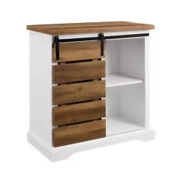 Slatted Sliding Barn Door White and Oak Cabinet