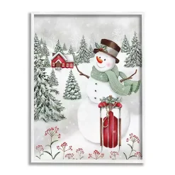 Sledding Snowman Framed Art Print