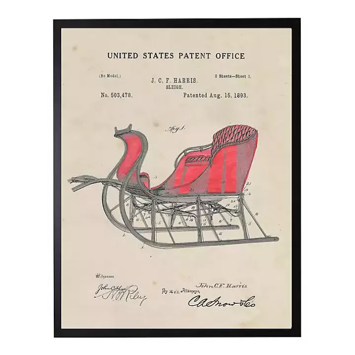 Sleigh Patent Vintage Christmas Art
