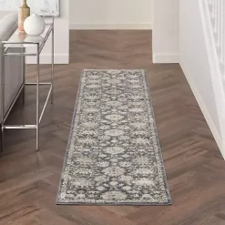 Smokey Blue and Ivory Floral Runner, 2x7