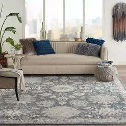 Smokey Blue and Ivory Floral Area Rug, 6x9