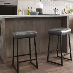 Smokey Gray Faux Leather Counter Stools, Set of 2