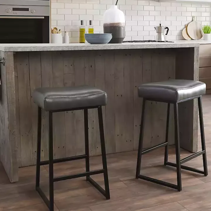 Smokey Gray Faux Leather Counter Stools, Set of 2