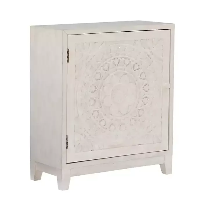 Smokey White Resin Medallion Door Cabinet