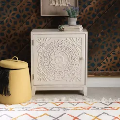 Smokey White Resin Medallion Door Cabinet