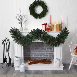 Snow Dusted Pine Cone and Berries LED Garland