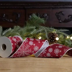 Snowflakes on Red 5 yard Christmas Ribbon