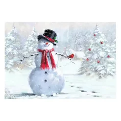 Snowman and Cardinal Canvas Art Print
