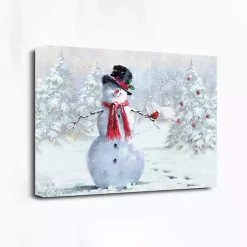 Snowman and Cardinal Canvas Art Print