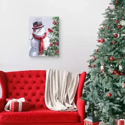 Snowman and Cardinal Canvas Art Print