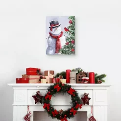Snowman and Cardinal Canvas Art Print