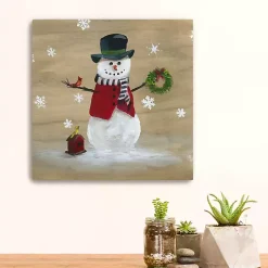 Snowman Birdhouse Canvas Christmas Art Print