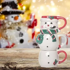 Snowman Ceramic Stacking Mugs, Set of 3