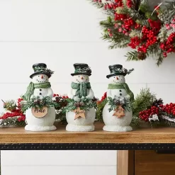 Snowman Holding Pine Statues, Set of 3