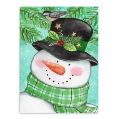 Snowman Holly with Bird Canvas Christmas Art Print