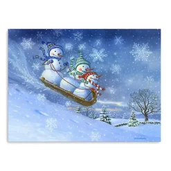 Snowman Sledding Canvas Christmas Art Print