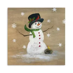 Snowman Yellow Bird Canvas Christmas Art Print