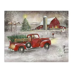 Snowy Barn and Truck Canvas Art Print