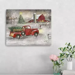 Snowy Barn and Truck Canvas Art Print