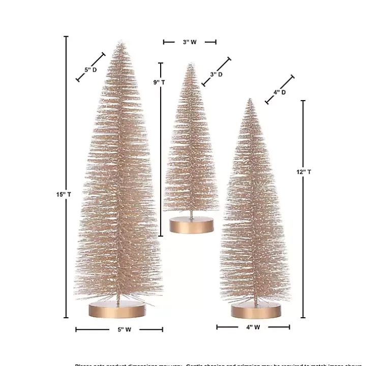Snowy Bronze Bristle Christmas Trees, Set of 3