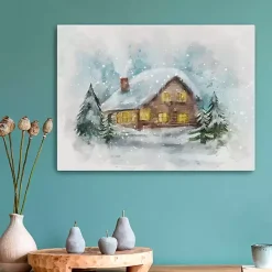 Snowy Cabin Canvas Art Print