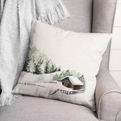 Snowy Cabin Christmas Pillow