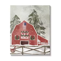 Snowy Christmas Barn Canvas Art Print
