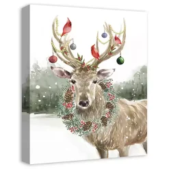 Snowy Christmas Deer Canvas Art Print