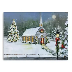 Snowy Church Christmas Giclee Canvas Art Print