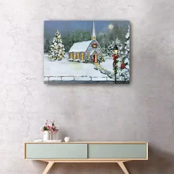 Snowy Church Christmas Giclee Canvas Art Print