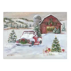 Snowy Farm with Truck Christmas Canvas Art Print