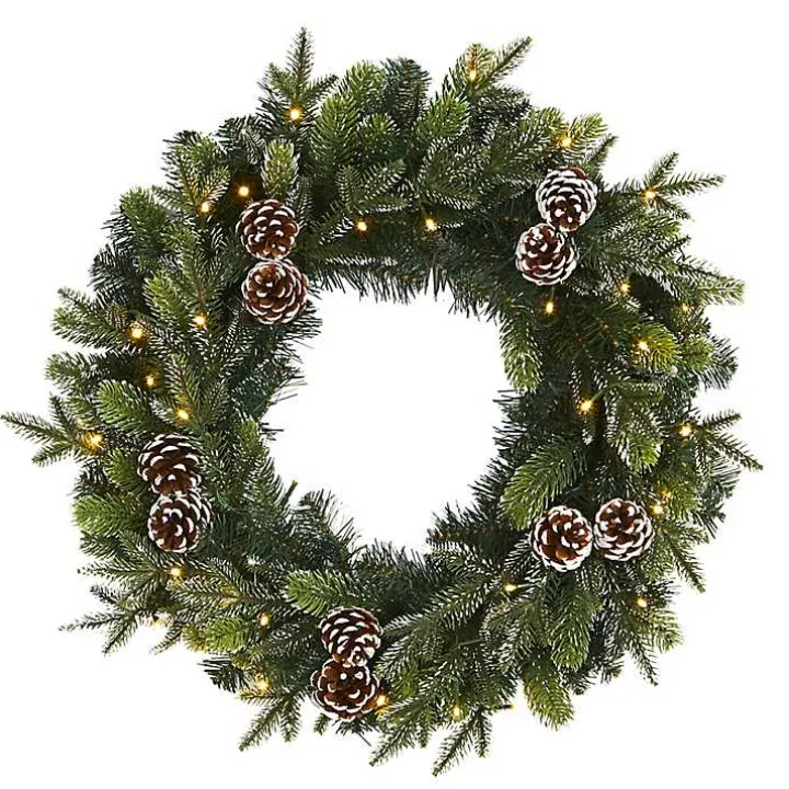Snowy Pine Cone Clear LED Wreath