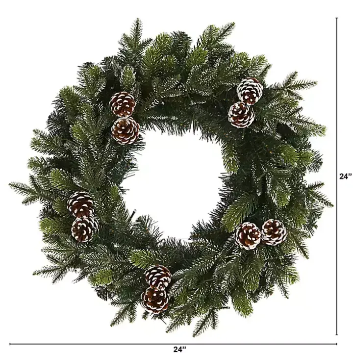 Snowy Pine Cone Clear LED Wreath