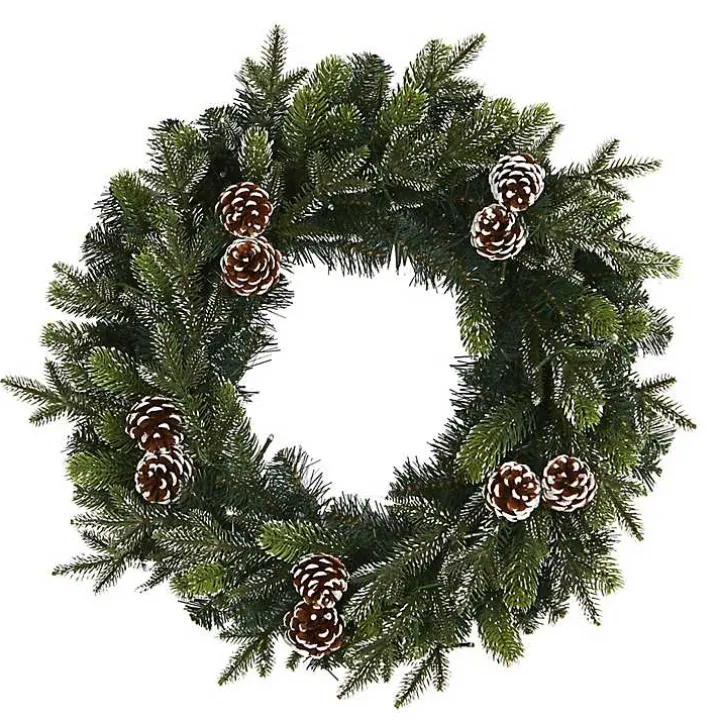 Snowy Pine Cone Clear LED Wreath
