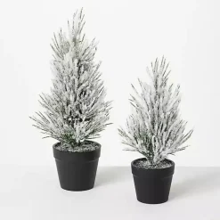 Snowy Potted Mini Pine Trees, Set of 2