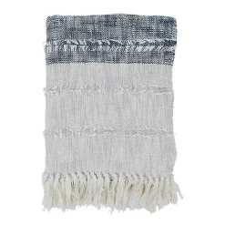 Soft Blue Textured Striped Tassel Throw