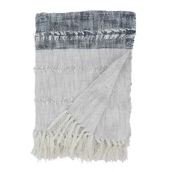 Soft Blue Textured Striped Tassel Throw