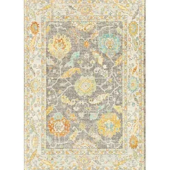 Soft Yellow and Gray Floral Area Rug, 8x12