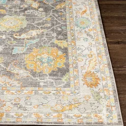 Soft Yellow and Gray Floral Area Rug, 8x12