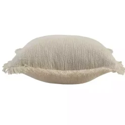 Solid Ivory Fringe Accent Pillow