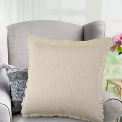 Solid Ivory Fringe Accent Pillow
