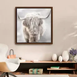 Solo Highland Cow Framed Canvas Art Print, 30x30