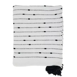 Soot Black Textured Striped Tassel Throw