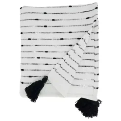 Soot Black Textured Striped Tassel Throw