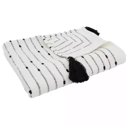 Soot Black Textured Striped Tassel Throw