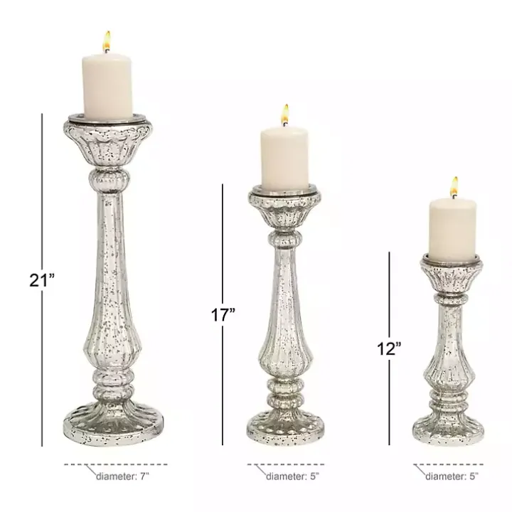 Speckled Mercury Glass Pillar Holders, Set of 3